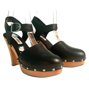 Steve Madden Black Clogs Wooden Heel Shoes Stud Detail